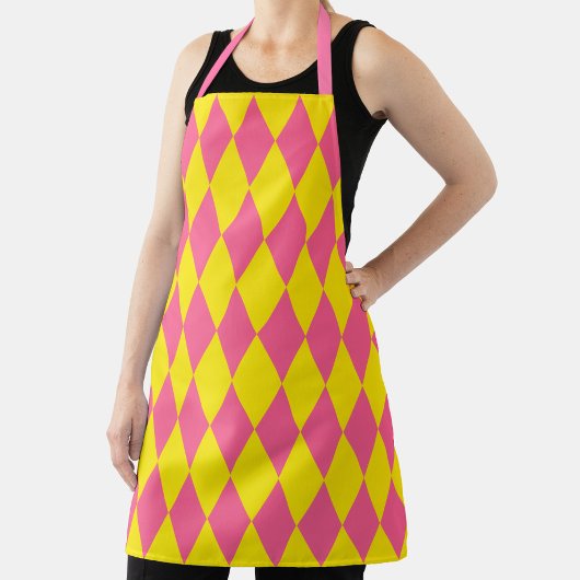 Pink and Yellow Harlequin Checkered Design  エプロン