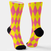 Pink and Yellow Harlequin Checkered Design  ソックス