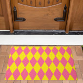 Pink and Yellow Harlequin Checkered Design ドアマット