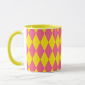 Pink and Yellow Harlequin Checkered Design  マグカップ (左)