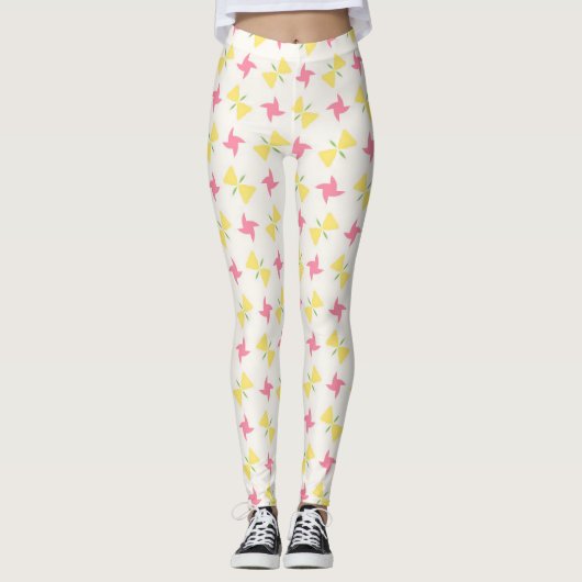 Pink and yellow pinwheel floral レギンス (正面)