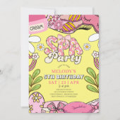 Pink and Yellow Retro Daisy Spa Party Birthday  招待状 (正面)