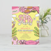 Pink and Yellow Retro Daisy Spa Party Birthday  招待状 (スタンド正面)