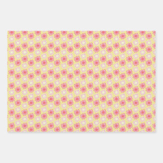 pink and yellow retro flower ラッピングペーパーシート