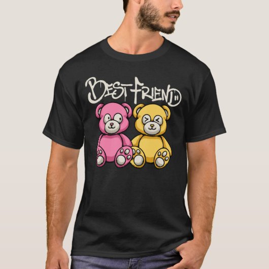 pink and yellow teddy bear streetwear tシャツ (正面)