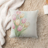 Pink and Yellow Tulip Flower Bouquet クッション (ブランケット)