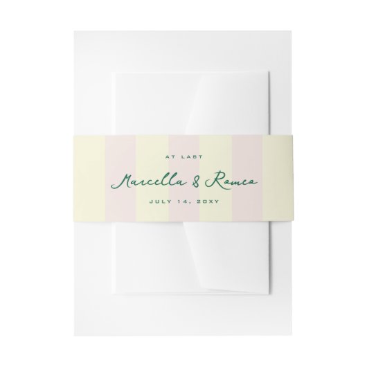 Pink and Yellow Vertical Stripes Names and Date 招待状ベリーバンド (正面例)