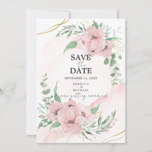 Pink Anemone Save the Date 招待状 (正面)