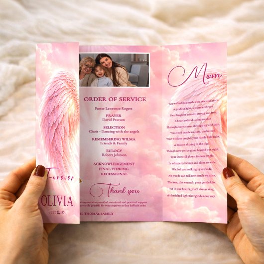 Pink Angel Wings Celebration Life Funeral Program チラシ
