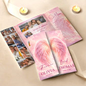 Pink Angel Wings Celebration Life Funeral Program チラシ