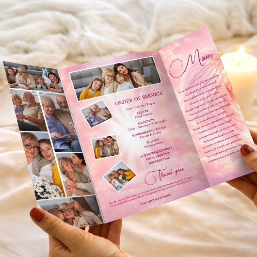 Pink Angel Wings Celebration Life Funeral Program チラシ