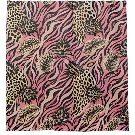 Pink Animal Print Fusion - Seamless Pattern シャワーカーテン (正面)