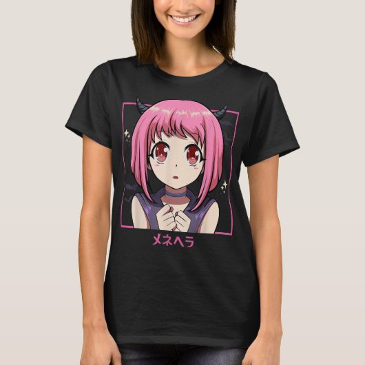 Pink Anime Girl Devil Aesthetic Tシャツ (正面)