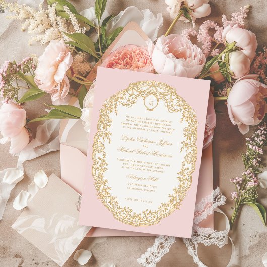 Pink Antique Paris Monogram Invitation 招待状