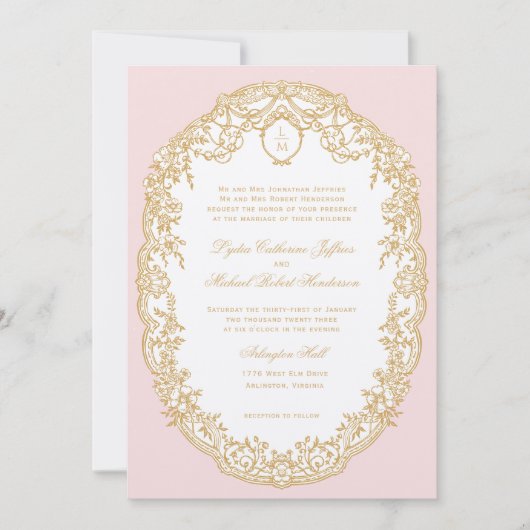 Pink Antique Paris Monogram Invitation 招待状 (正面)