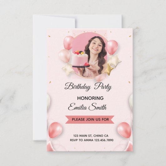 Pink Aprés Ski Skiing Birthday Invitation 招待状 (正面)