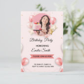 Pink Aprés Ski Skiing Birthday Invitation 招待状 (スタンド正面)