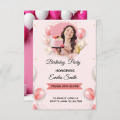 Pink Aprés Ski Skiing Birthday Invitation 招待状 (正面/裏面)