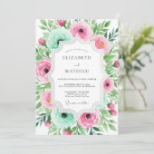 Pink Aqua Ethereal Floral Wedding 招待状 (スタンド正面)