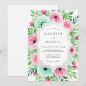 Pink Aqua Ethereal Floral Wedding 招待状 (正面/裏面)