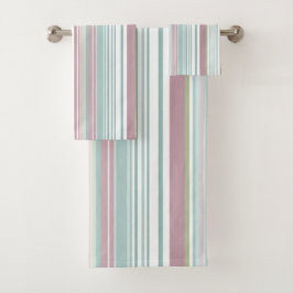Pink, Aqua, mint, spring rain and mauve stripes バスタオルセット