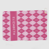 Pink Argyle Plaid Custom Name Monogram ゴルフタオル (横)