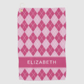 Pink Argyle Plaid Custom Name Monogram ゴルフタオル (正面)
