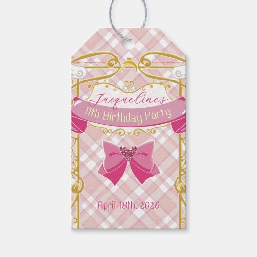 Pink Art Nouveau Princess Birthday ギフトタグ (正面)