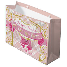 Pink Art Nouveau Princess Birthday ラージペーパーバッグ