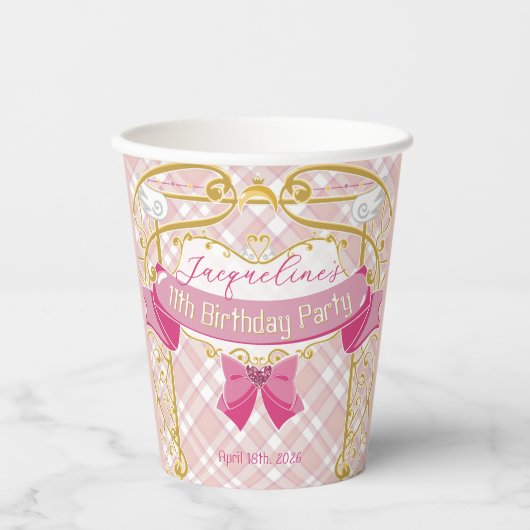 Pink Art Nouveau Princess Birthday 紙コップ (正面)