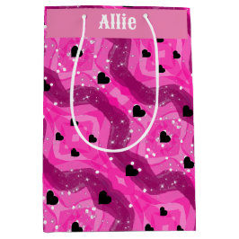 Pink art pop culture black heart ミディアムペーパーバッグ