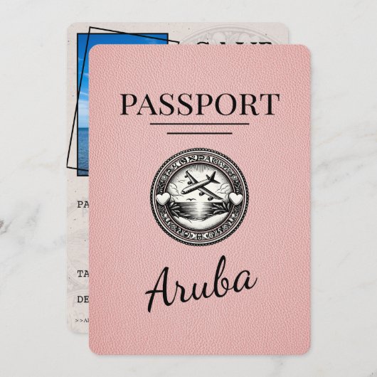 Pink Aruba Passport日付の保存 セーブザデート (正面/裏面)