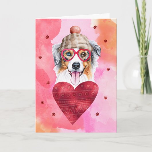 Pink Australian Shepherd Valentine's Day Gift Dog カード (正面)