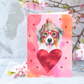 Pink Australian Shepherd Valentine's Day Gift Dog カード