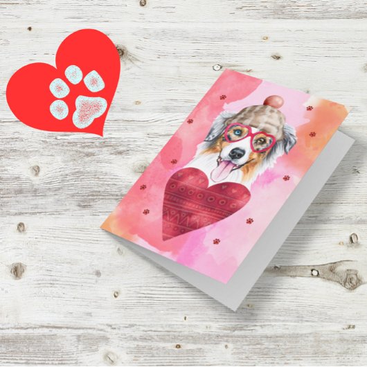 Pink Australian Shepherd Valentine's Day Gift Dog カード