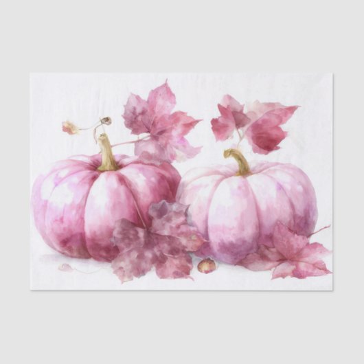 Pink Autumn Pumpkins and Flowers Fall Decoupage 薄葉紙 (正面)