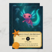 Pink Axolotl Among Jellyfish Birthday  招待状 (正面/裏面)