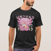 Pink Axolotl Drinking Strawberry Milk Tシャツ (正面)