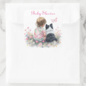Pink Baby and Puppy Baby Shower スクエアシール (バッグ)