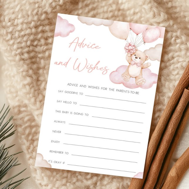 Pink Baby Bear Balloon Advice and Wishes Game (Girl Bearly Wait Balloon Baby Shower Advice and Wishes Game)