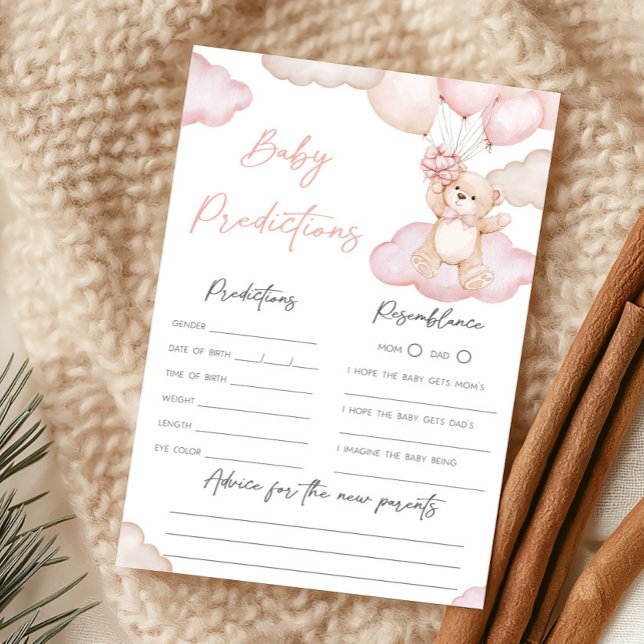 Pink Baby Bear Balloon Baby Predictions Game (Girl Bearly Wait Balloon Baby Shower Baby Predictions Game)