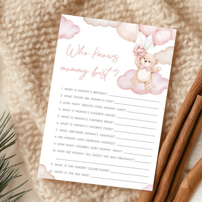 Pink Baby Bear Balloon Who Knows Mommy Best Game (Girl Bearly Wait Balloon Baby Shower Who Knows Mommy Best Game)