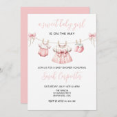 Pink Baby Clothes Girl Baby shower 招待状 (正面/裏面)