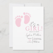 Pink Baby Feet Baby Shower Girl Minimalist Shower 招待状 (正面)