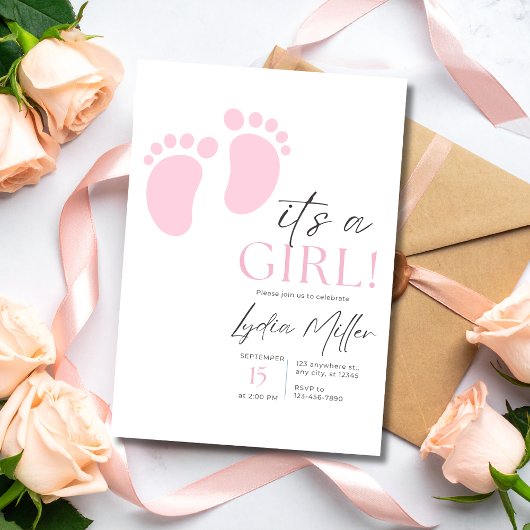 Pink Baby Feet Baby Shower Invitation, Girl Shower 招待状