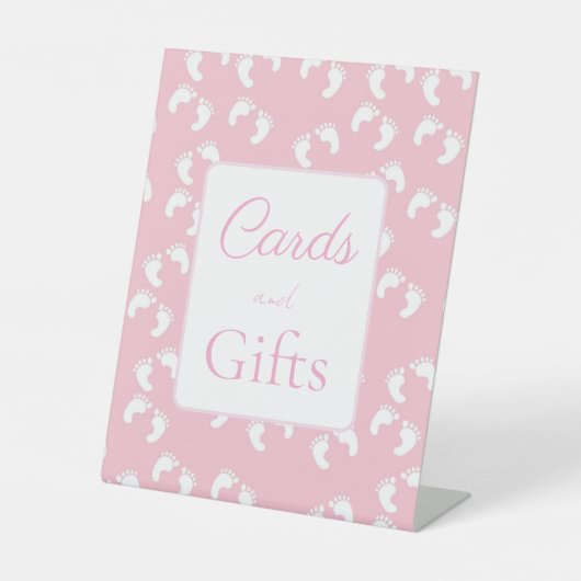 Pink Baby Footprints Baby Shower 台座サイン (正面)