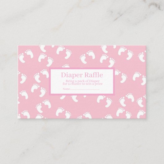 Pink Baby Footprints Diaper Raffle Baby Shower エンクロージャーカード (正面)