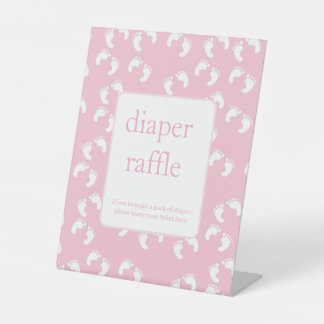 Pink Baby Footprints Diaper Raffle Baby Shower  台座サイン