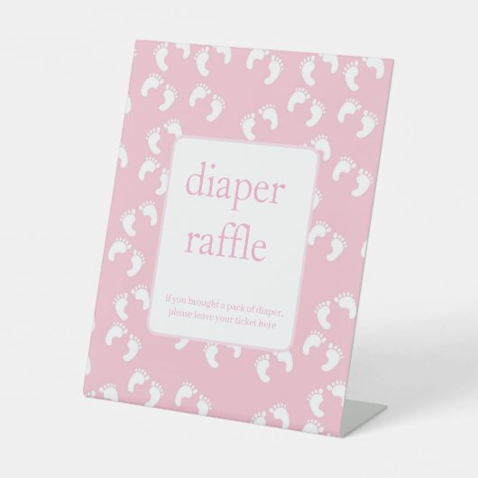 Pink Baby Footprints Diaper Raffle Baby Shower  台座サイン (正面)