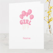 Pink Baby Girl Balloon Celebration - Cute Nursery  カード (黄色い花)